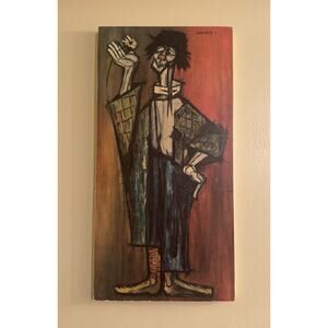 Vintage 60-70’s painting of man with flower, wood, Signed Fernandez Diaz, 24x12…